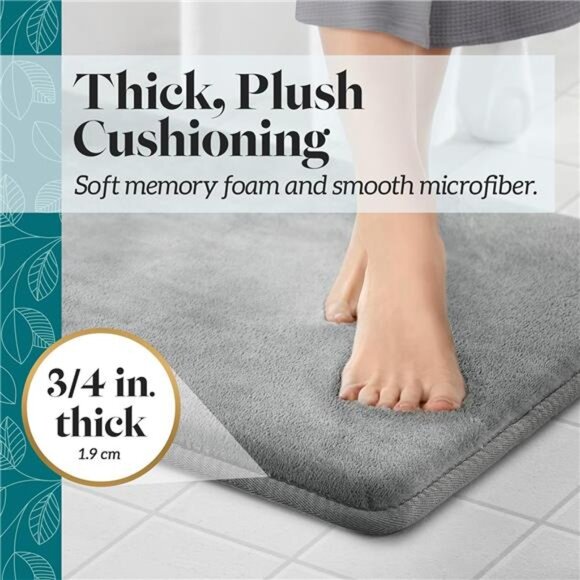 Bath Mats, Non Slip - Grey 17" x 24" Memory Foam Bathroom Rugs - Quick Dry - Picture 4 of 7